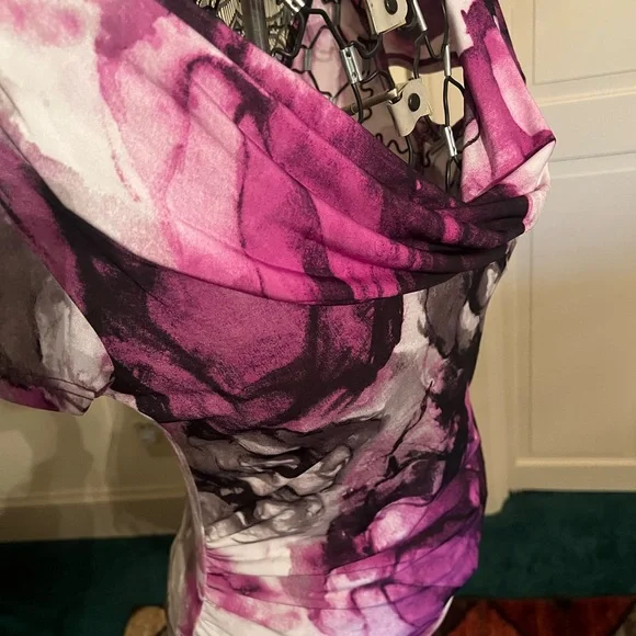 Purple and Black Floral Women's Scoop Neck Top - Picture 4 of 6